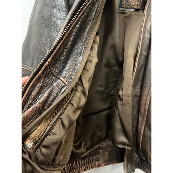 Vintage Leather King Motorcycle Jacket Brown Leather Bomber Biker Coat XL - Picture 5 of 12